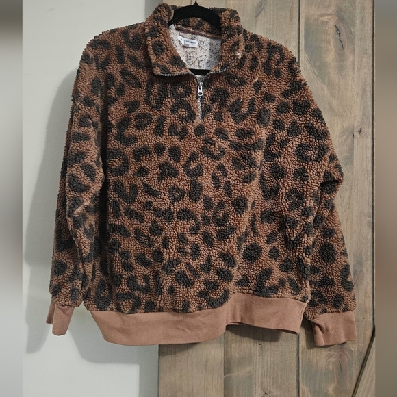 GRAYSON THREADS Leopard print sherpa/fleece pullover 1/4 zip jacket. Size XXL - Picture 3 of 13